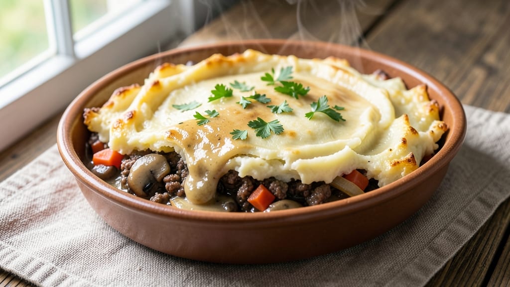 Shepherd's Pie Recipe with Cream of Mushroom: Savory Gravy and Mushroom Cream Topped Crust