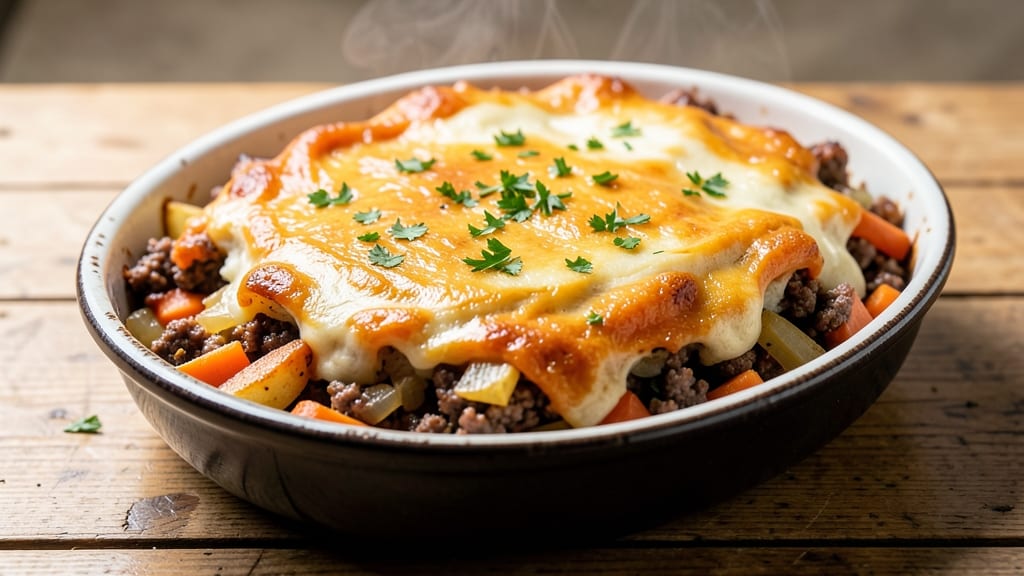 Shepherd's Pie With Sweet Potato Topping Recipe: Roasted Sweet Potato Crust Over Savory Meat