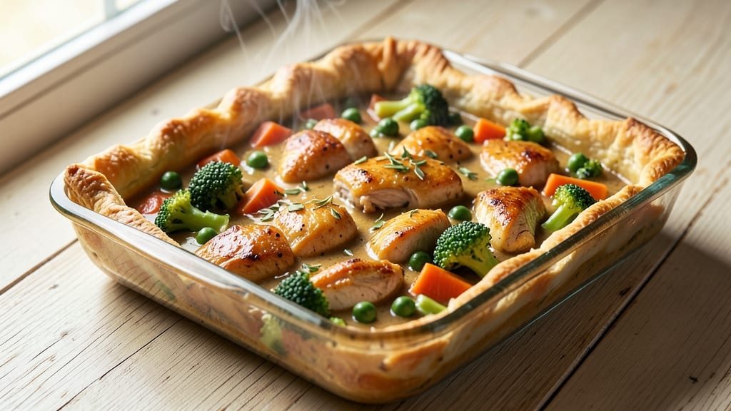 Bisquick Chicken Pot Pie Recipe in 9x13 Pan: One-Pan Creamy Gravy with Golden Crust