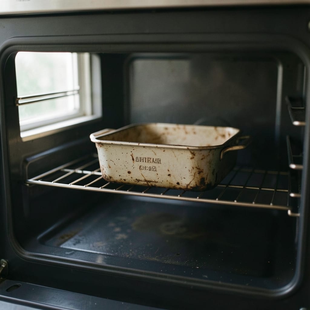 An ordinary home oven with one tin in it