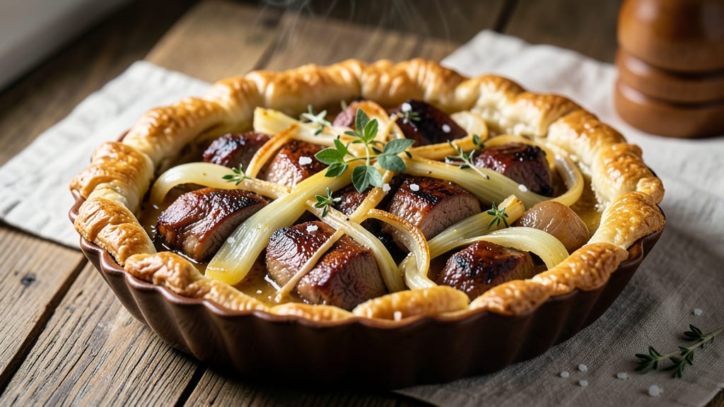 Pork and Leek Pie Recipe: Flaky Pastry Cradling Rich Onion Gravy