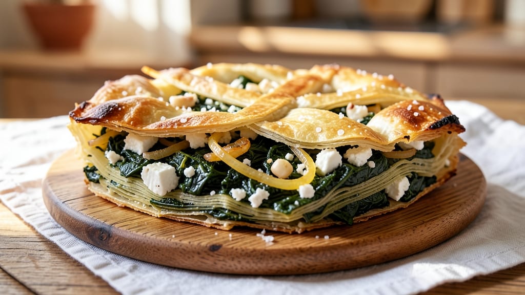 Albanian Spinach and Feta Pie Recipe: Crispy Phyllo Layers With Herby Cheese Filling