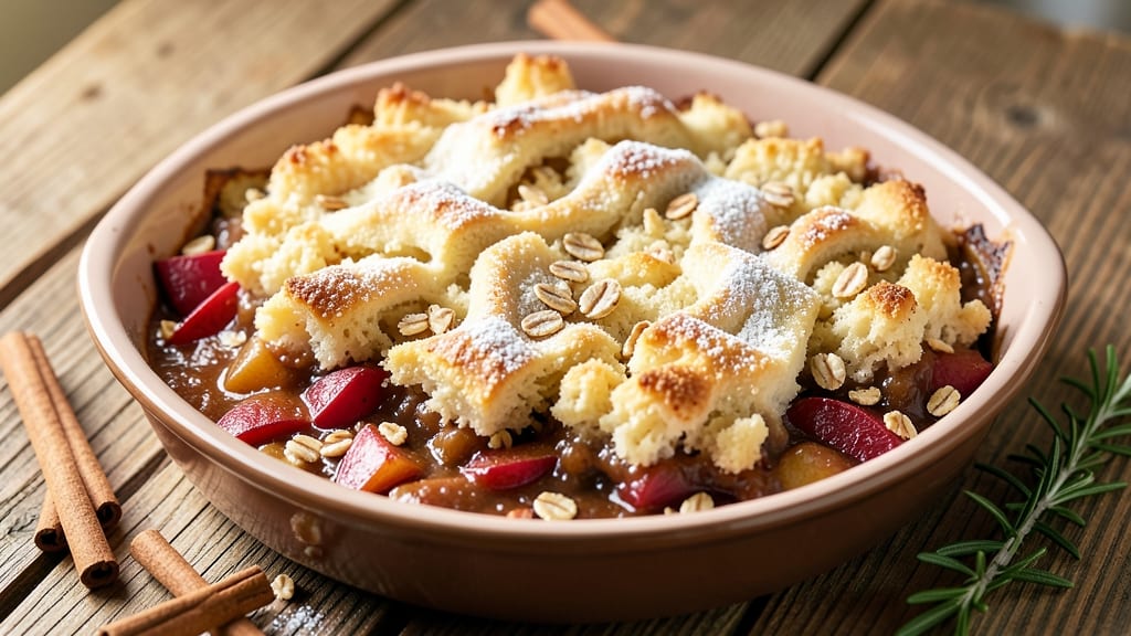 Recipe for Cinnamon Roll Apple Pie Filling Cobbler: Spiced Apple Filling with Cinnamon Roll Crunch