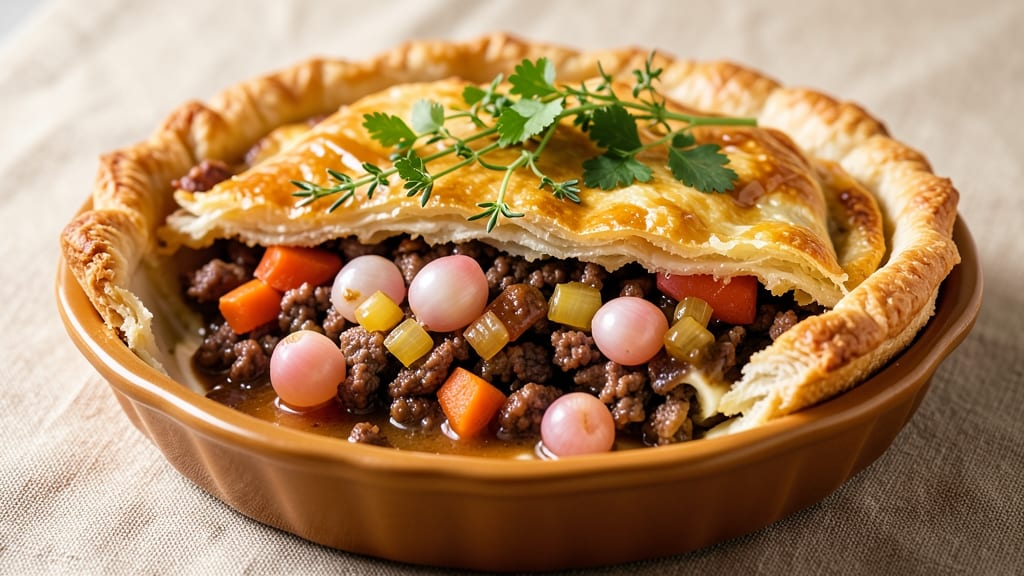 Pork and Beef Pie Recipe: Flaky Crust Over Rich Gravy Masterpiece