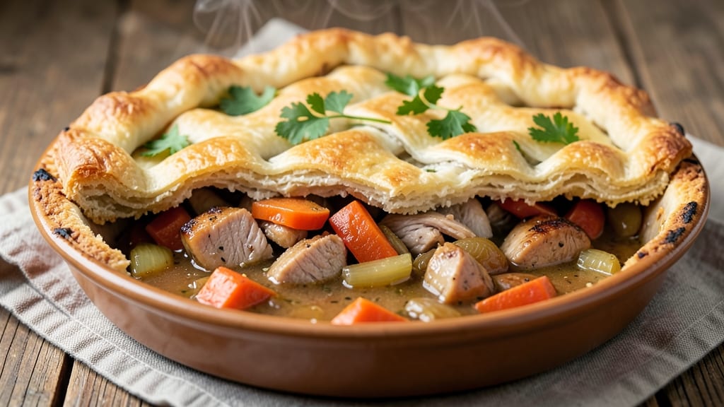 Turkey Pot Pie With Biscuit Crust Recipe: Flaky Topping Over Creamy Gravy Heaven